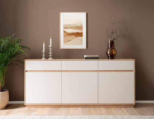 HOME AFFAIRE, Home affaire Sideboard "Sonora, moderner Schrank, Kommode in Eiche Artisan, 202 cm breit" filigrane Rahmenoptik, ausreichend Stauraum, vielseitig einsetzbar