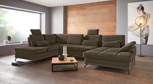 PLACES OF STYLE, Places of Style Wohnlandschaft »Costello«, incl. Sitztiefenverstellung und Armlehnfunktion, Federkern, wahlweise mit Bettfunktion und Stauraum, 3 Nierenkissen