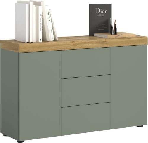 GOODproduct, GOODproduct Sideboard "MAMBO, Breite 125cm, 2 Türen, 3 Schubkästen, push-2-open" 2 farbige Ausführung, in verschiedenen Farben erhältlich, 1 Stk. tlg. Sideboard, Kommode, Wohnzimmer, Flur, Arbeitszimmer