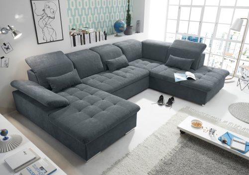 ED EXCITING DESIGN Wohnlandschaft Wayne, mit Bettfunktion, Bettkasten und Nierenkissen. 1 Armteil- und 5 Kopfteilverstellungen