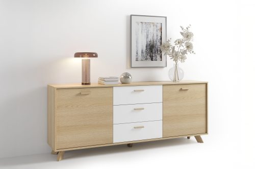 byLIVING Sideboard »Bastian« 1 Stk. tlg. mit massiven Holzfüssen und Griffen, natürlicher Eichenlook, 180cm