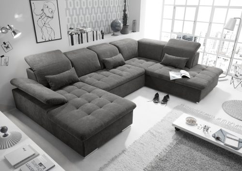 ED EXCITING DESIGN Wohnlandschaft Wayne, mit Bettfunktion, Bettkasten und Nierenkissen. 1 Armteil- und 5 Kopfteilverstellungen