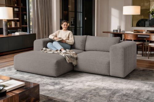 GOODproduct Ecksofa »TIARRA Design-Sofa mit Ottomane recht/links bestellbar, Breite 241 cm« L-Form mit hochelastischer Schaum und Wellenunterfederung