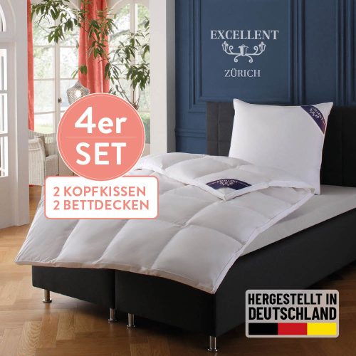 Excellent, Excellent Daunenbettdecke + Federkissen "Zürich, Bettdecke normal mit Bestnote "Hoher Schlafkomfort" bewertet." 4-tlg.Set 2x135x200 & 155x220 cm & 2xKissen 40x80 & 80x80 cm