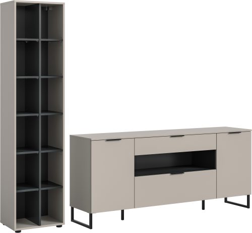 INOSIGN Wohnwand »ADIO, Breite 245 cm, 2-teiliges Set, mit Metall-Kufenfüsse« Set, bestehend aus: Standregal und Sideboard, 2 Stk. tlg.