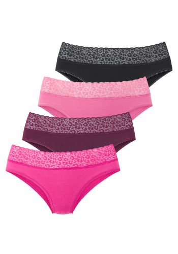 Lascana, LASCANA Jazz-Pants Slips 4er Pack, aus elastischer Baumwolle mit Leo-Spitze am Bund