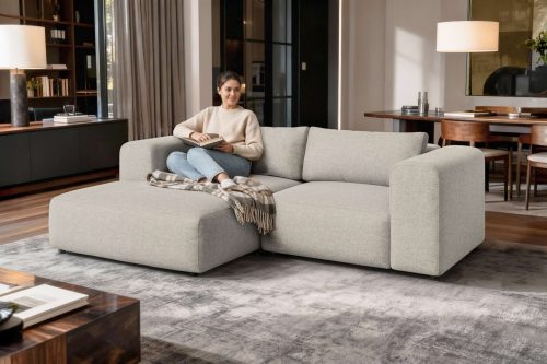 GOODproduct Ecksofa »TIARRA Design-Sofa mit Ottomane recht/links bestellbar, Breite 241 cm« L-Form mit hochelastischer Schaum und Wellenunterfederung