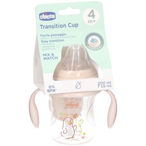 CHICCO, Chicco Übergang Tasse 200 ml 4m+ - Übergangsbecher aus weichem Silikon - Rosa