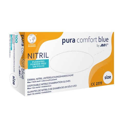 No Brand, AMPri puracomfort blue Nitril Einmalhandschuhe puderfrei blau Größe M 100 Stück
