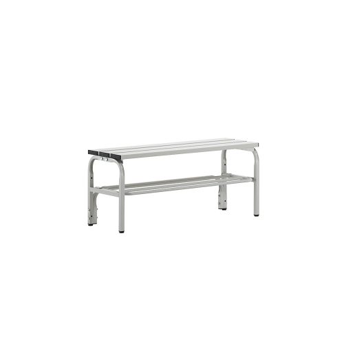 Umkleidebank aus Edelstahl, HxT 450 x 350 mm L 1015 mm, mit Schuhrost, ohne Hakenleiste