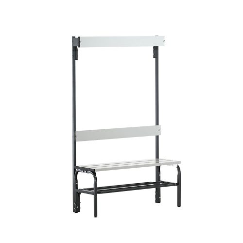 Umkleidebank aus Stahl, HxT 1650 x 375 mm L 1015 mm, mit Schuhrost, Hakenleiste mit 3 Haken