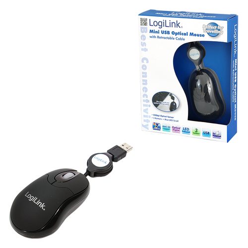 Logilink, LogiLink ID0016 USB-Maus Optisch Kabeleinzug Schwarz