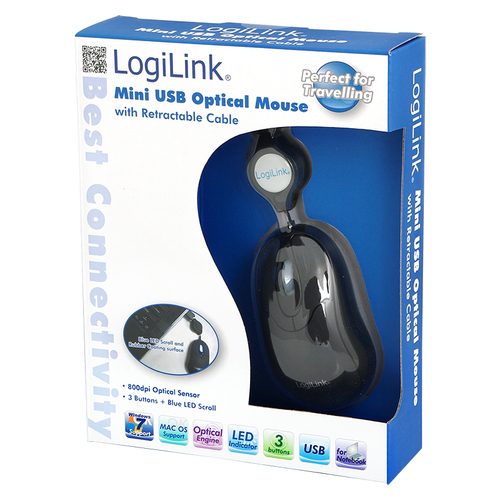 Logilink, LogiLink ID0016 USB-Maus Optisch Kabeleinzug Schwarz