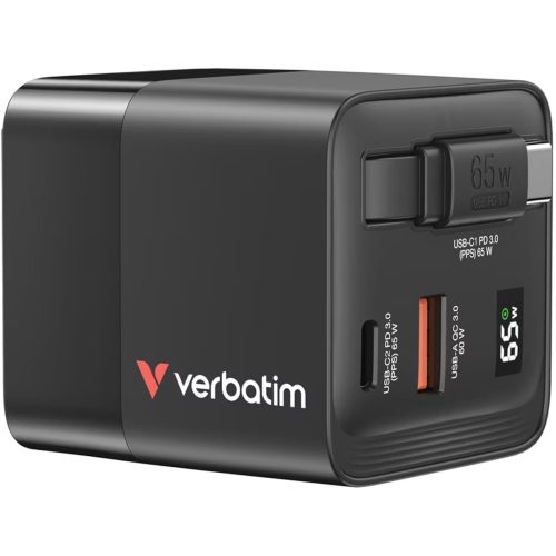 Verbatim, Verbatim GaN 2 Port Charger 65W, 1x USB-C, 1x USB-A