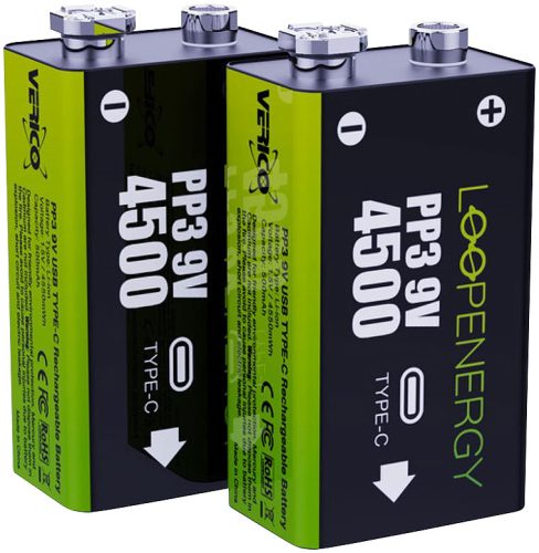 Verico, Verico Akku 2x PP3 9V 500 mAh mit USB-C