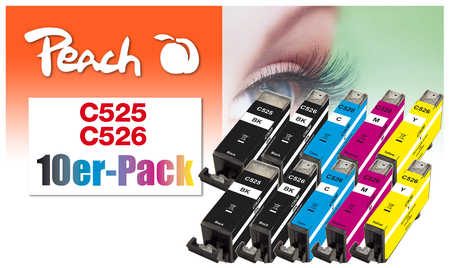 Peach, Peach 10er-Pack Tintenpatronen, kompatibel zu Canon PGI-525, CLI-526