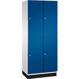 CP CAMBIO Fächerschrank mit HPL-Türen und Garderobenstange 4 Fächer Korpus lichtgrau / Tür enzianblau, Breite 800 mm
