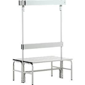 Umkleidebank aus Edelstahl, HxT 1650 x 725 mm L 1015 mm, ohne Schuhrost, Hakenleiste mit 6 Haken