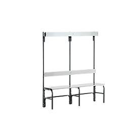 undefined, Umkleidebank aus Stahl, HxT 1650 x 375 mm L 1500 mm, ohne Schuhrost, Hakenleiste mit 6 Haken