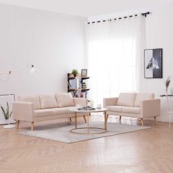 2-tlg. Sofagarnitur Stoff Cremeweiss