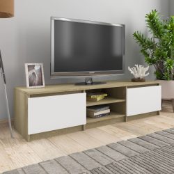 TV-Schrank Weiss und Sonoma-Eiche 140x40x35,5 cm Spanplatte