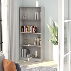 vidaXL Bücherregal 4 Fächer Betongrau 60 x 24 x 142 cm Spanplatte