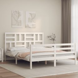 vidaXL Massivholzbett mit Kopfteil Weiß 5FT King Size
