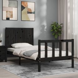 vidaXL Massivholzbett mit Kopfteil Schwarz 3FT Single