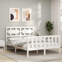 vidaXL Massivholzbett mit Kopfteil Weiß 140x190 cm