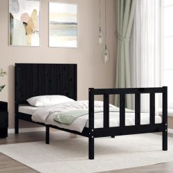 vidaXL Massivholzbett mit Kopfteil Schwarz 3FT Single
