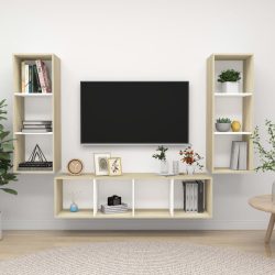 vidaXL 3-tlg. TV-Schrank-Set Weiß Sonoma-Eiche Spanplatte