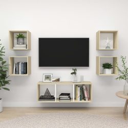vidaXL 5-tlg. TV-Schrank-Set Weiß Sonoma-Eiche Spanplatte