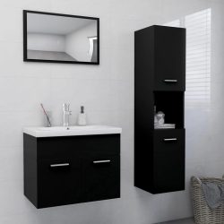 vidaXL Badmöbel-Set Schwarz Spanplatte