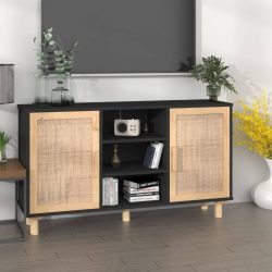 vidaXL Sideboard Schwarz 105x30x60 cm Massivholz Kiefer Natur-Rattan