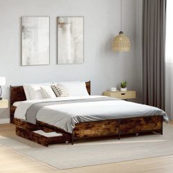 vidaXL Bettgestell mit Schubladen Räuchereiche 140x190cm Holzwerkstoff