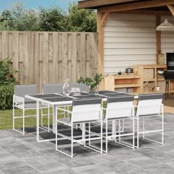 vidaXL, vidaXL 7-tlg. Garten-Essgruppe mit Kissen Weiß Textilene