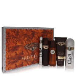 Cuba Gold by Fragluxe Gift Set -- 3.3 oz Eau de Toilette Spray + 3.3 oz After Shave Spray + 6.7 oz Body Deodorant Spray + 6.7 oz Shower Gel +  1.17 oz EDT Spray