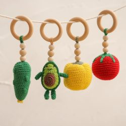 Baby Crochet Fruit Pendants Wood Ring Rattle Infant Play Gym Toys Fitness Rack Accessories Smoothing Baby Montessori Toys Gifts