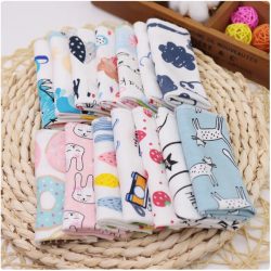 5pc Small Handkerchief Cartoon Knitted Cotton Small Square Towel Newborn Baby Baby Cotton Towel Gauze Burp Bibs