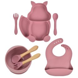 7PCS/Set Baby Plates Bowl Set Food Grade Silicone Kitchenware Suction Children's Tableware Silicone Compartment Baby Dishes