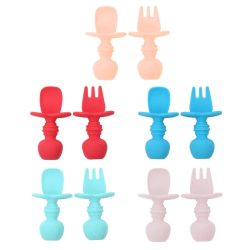 Baby Feeding Spoon Fork Set Soft Silicone Feeding Flatware Set Safe Training Spoon For Baby Girls Boys