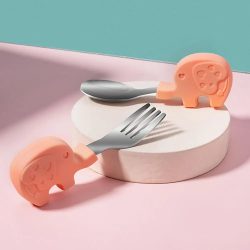 Cartoon Elephant Horse Baby Feeding Spoon Fork Tableware Set Food Grade Silicone Kids Cute Baby Gadgets Utensils Dinnerware