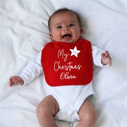 Personalized First Christmas Baby Bibs Custom Name Baby Christmas Party Accessory Kids Gifs of Celebrating First Christmas