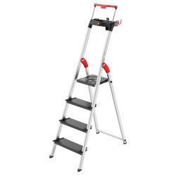 Hailo, Hailo L100 TOPLINE 8050-407 Aluminium Stufen-Stehleiter inkl. Werkzeugablage Arbeitshöhe (max.): 2.85 m Silber, Schwarz,