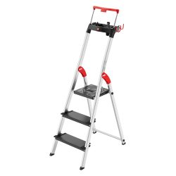 Hailo L100 TOPLINE 8050-307 Aluminium Stufen-Stehleiter inkl. Werkzeugablage Arbeitshöhe (max.): 2.63 m Silber, Schwarz,