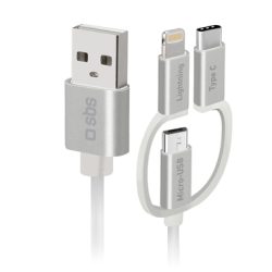 SBS Ladekabel 3in1 mit USB-Anschluss, Micro-USB, Lightning und Typ C, 120 cm