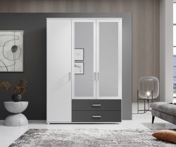 Schlafkontor Drehtürenschrank »Ivar Kleiderschrank mit Spiegel«, inklusive 2 Spiegeltüren und 2 farblich abgesetzten Schubkästen