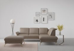 sit&more Ecksofa »Fashion«, wahlweise mit Kopfteilverstellung und Vorziehsitz, motorisch, mit satinierten Nickelfüssen