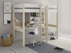 Lüttenhütt Hochbett »Robin«, Liegefläche 90/200 cm, Rollrost, mit Arbeitsplatte und Regalen