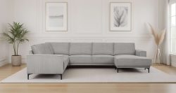 PLACES OF STYLE Wohnlandschaft »XXL Sofa Oland, Struktur, Flachgewebe, Luxus-Microfaser, Boucle« U-Form, 342 cm, Wellenunterfederung, Skandi-Design, Metallfüsse